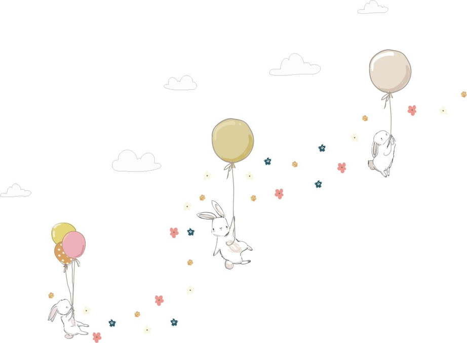 Dětské samolepky na zeď Ambiance Flower Rabbits Ambiance