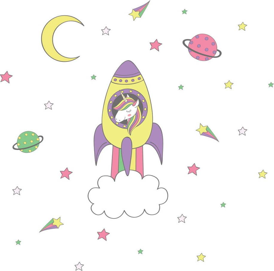 Dětské samolepky na zeď Ambiance Unicorn in Rocket Ambiance