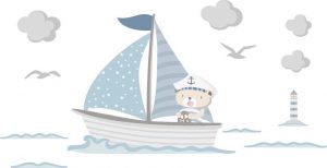 Modr&eacute; dětsk&eacute; samolepky na zeď Ambiance Captain Teddy Ambiance