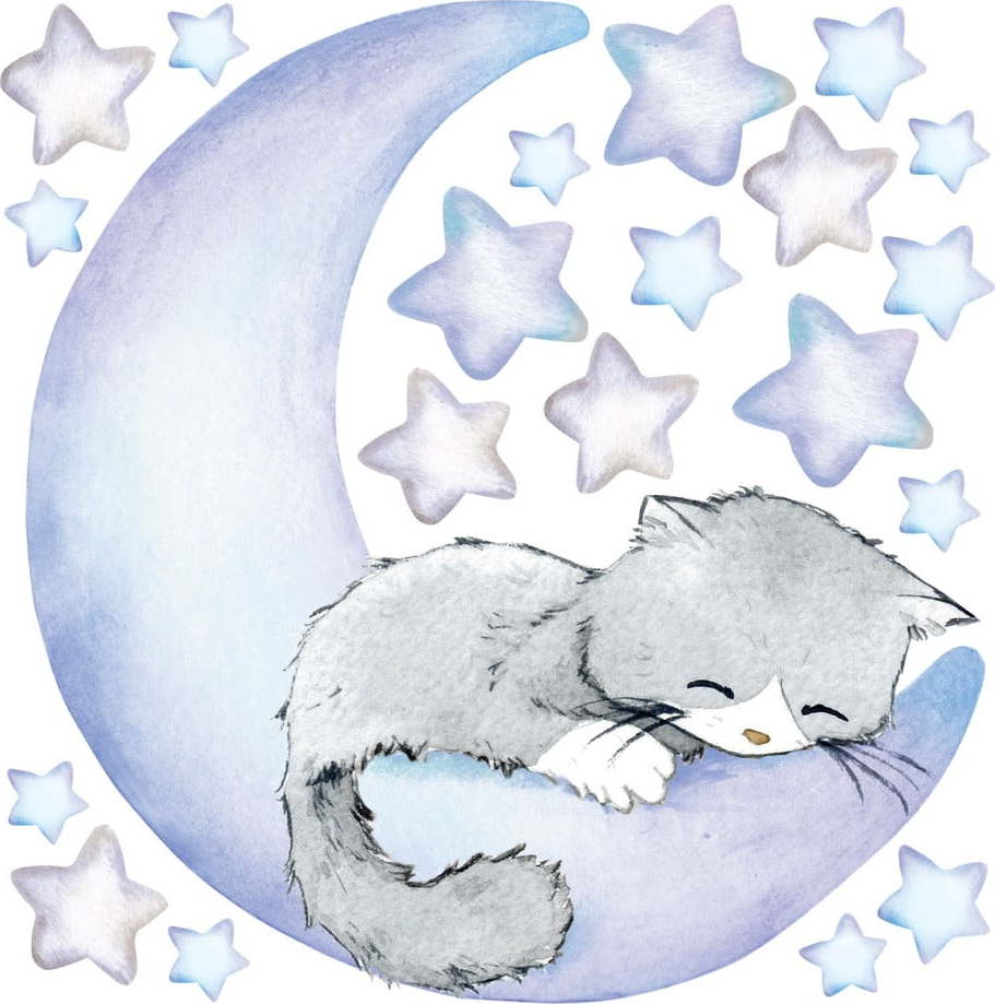 Modré dětské samolepky na zeď Ambiance Magic Cat Ambiance
