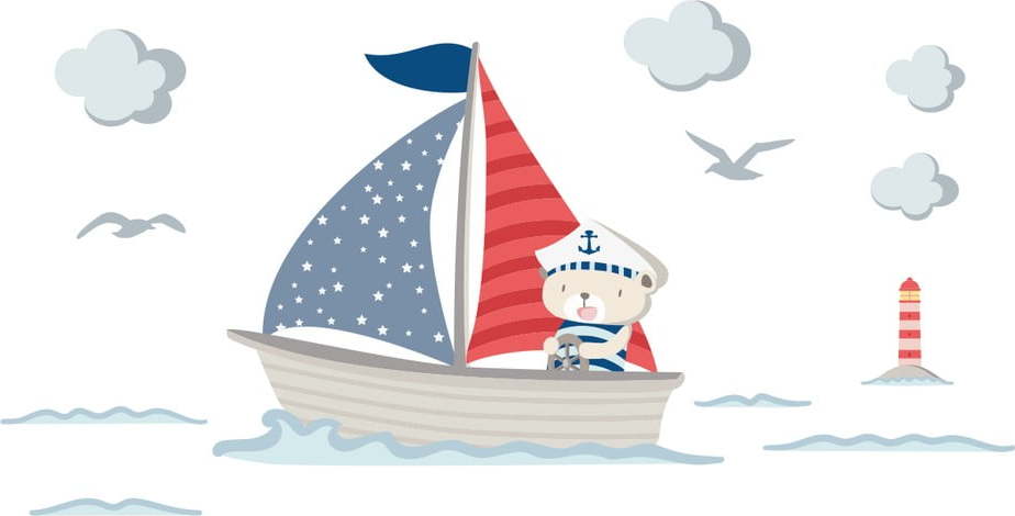 Modro-červené dětské samolepky na zeď Ambiance Captain Teddy Ambiance