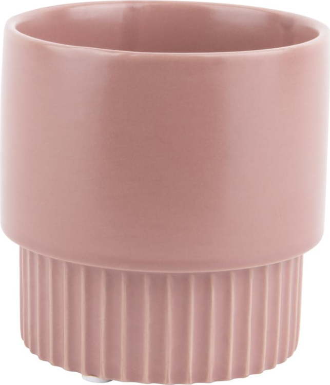 Růžový keramický květináč PT LIVING Ribbed
