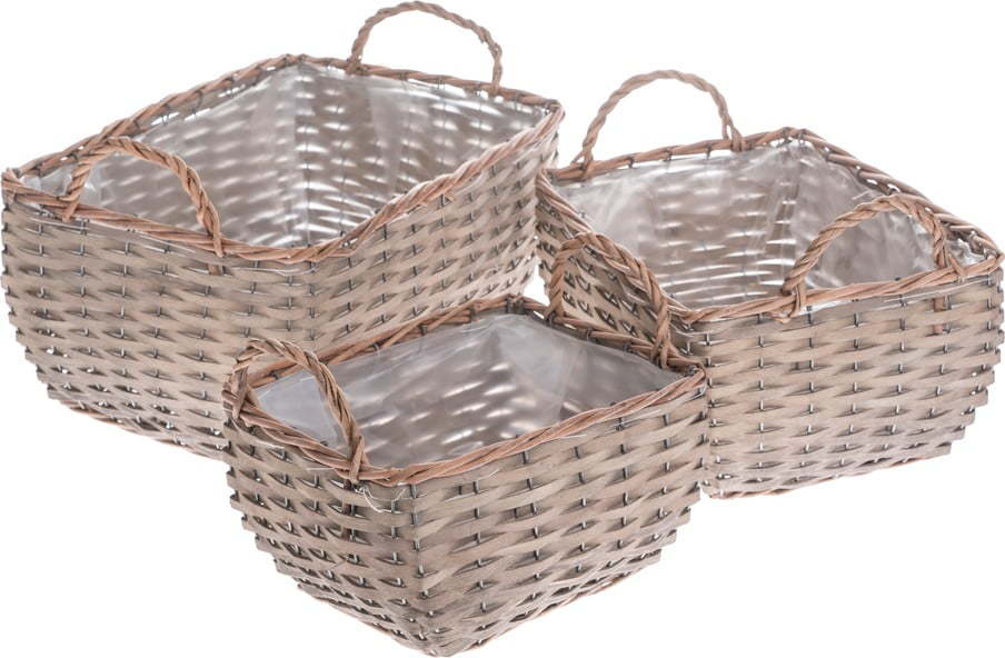 Sada 3 šedých proutěných květináčů Dakls Oblong Dakls