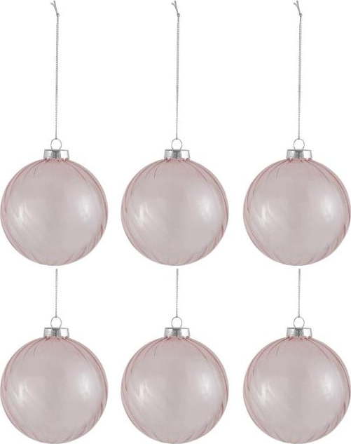 Sada 6 růžových skleněných vánočních ozdob J-Line Xmas