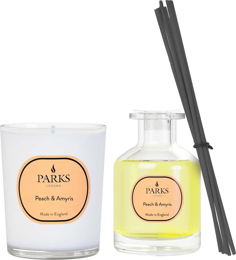 Sada svíčky a vonného difuzéru s vůní broskve a Amyris