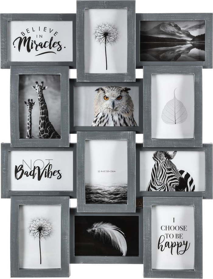 Šedý nástěnný rámeček na 12 fotografií Postershop Kira Postershop