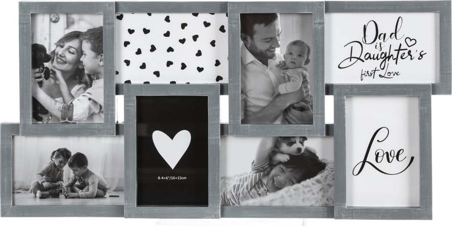Šedý nástěnný rámeček na 8 fotografií Postershop Kira Postershop