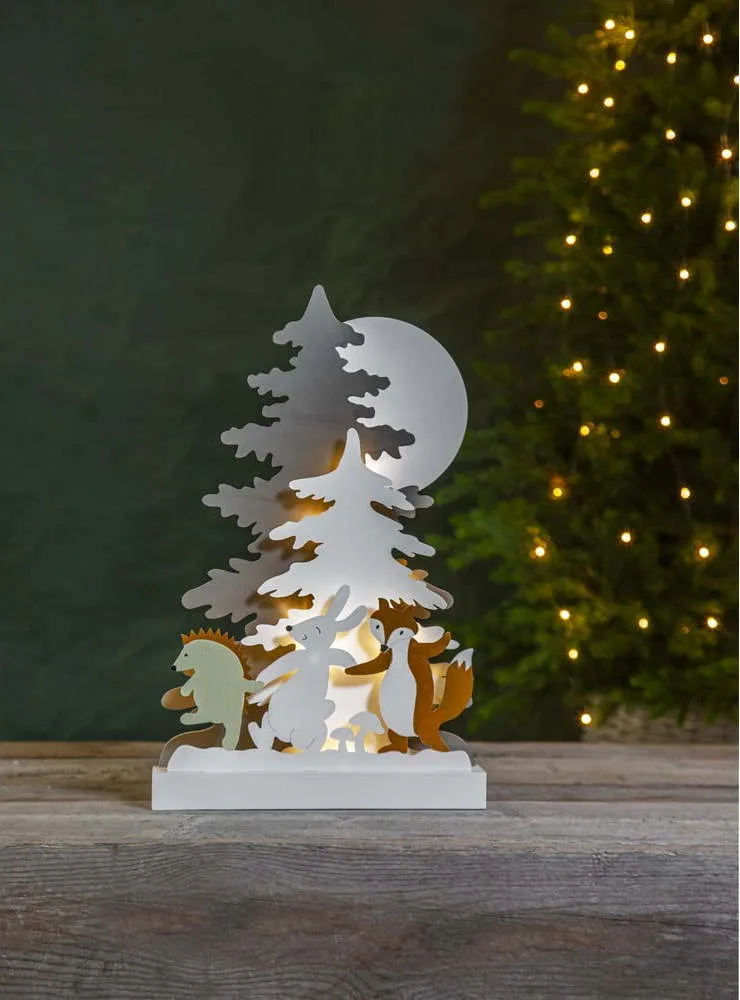 Vánoční dřevěná světelná LED dekorace Star Trading Forest Friends, výška 44 cm