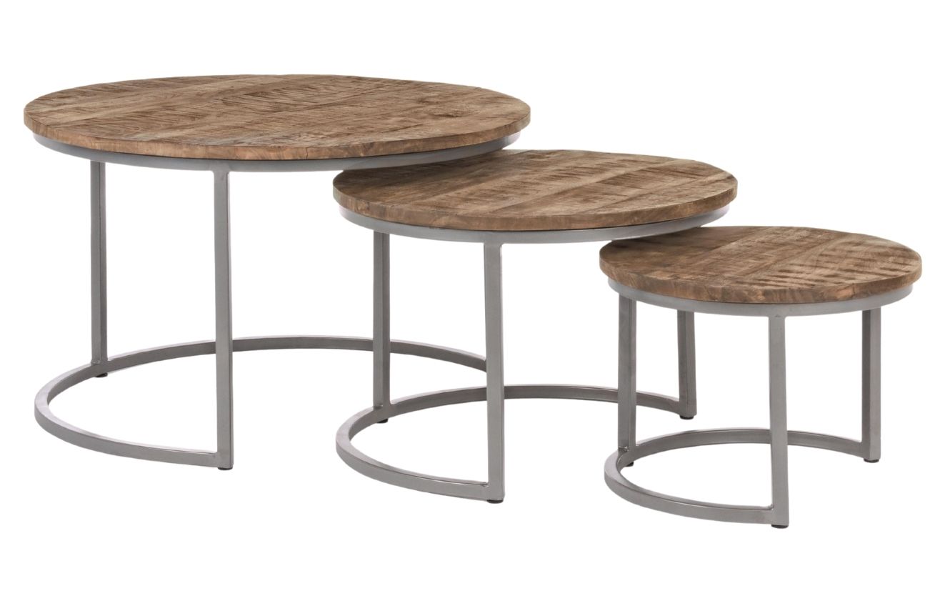 Set tří hnědých mangových konferenčních stolků Bizzotto Narvi 43/58/78 cm Bizzotto