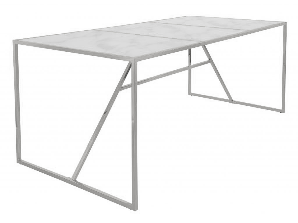 Bílý mramorový jídelní stůl RGE New York 185 x 90 cm se stříbrnou podnoží RGE