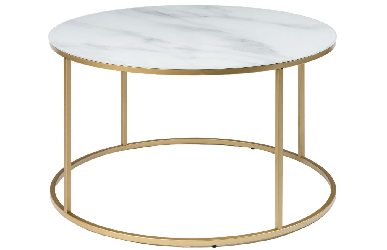 Bílý skleněný konferenční stolek RGE Gallant 85 cm s mramorovým dekorem RGE