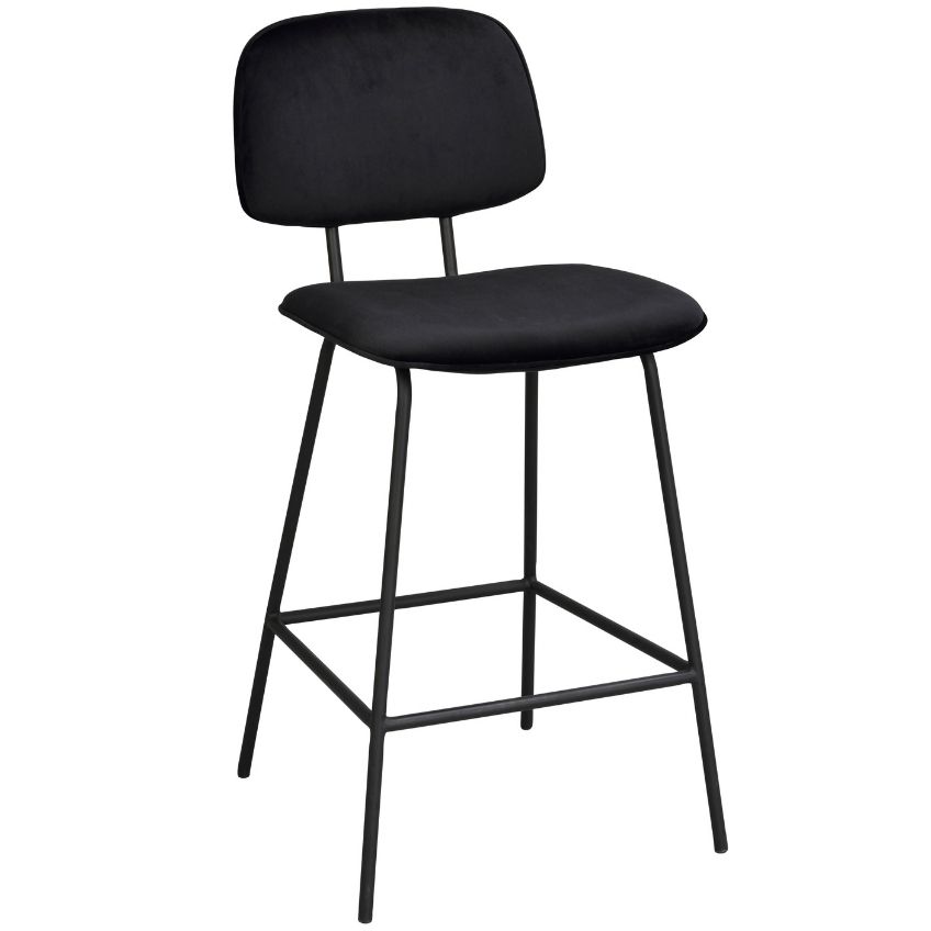 Černá sametová barová židle ROWICO BRYAN 65 cm ROWICO