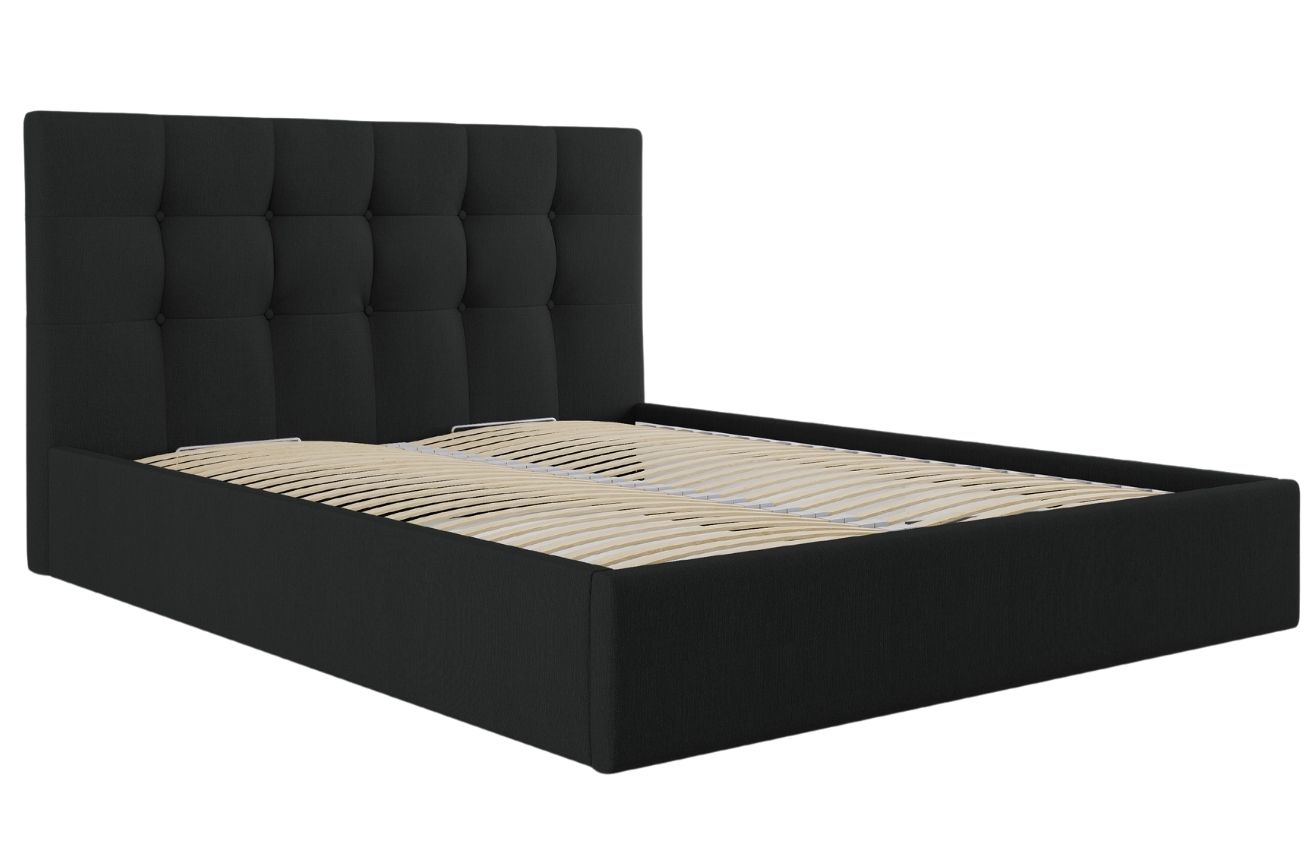 Černá látková dvoulůžková postel MICADONI Phaedra 140 x 200 cm Micadoni