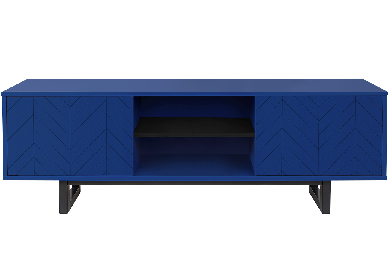 Tmavě modrý lakovaný rýhovaný TV stolek Woodman Camden 150 x 40 cm Woodman