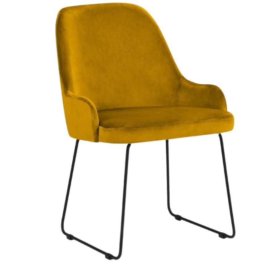 Žlutá sametová jídelní židle MICADONI OLIVINE MICADONI