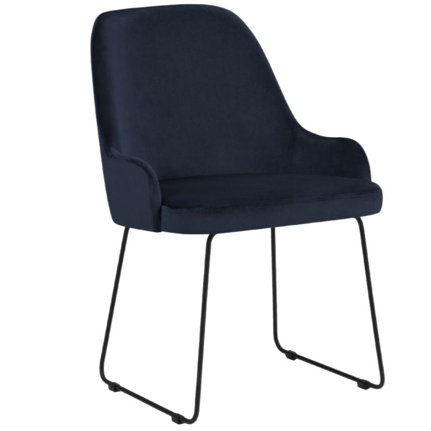 Tmavě modrá sametová jídelní židle MICADONI OLIVINE MICADONI