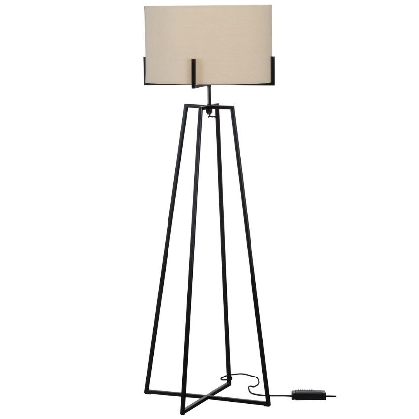 Hoorns Černá kovová stojací lampa se lněným stínidlem Lolien 160 cm Hoorns