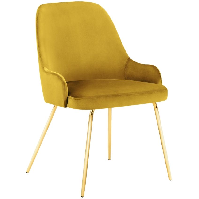 Žlutá sametová jídelní židle MICADONI CADIZ Micadoni