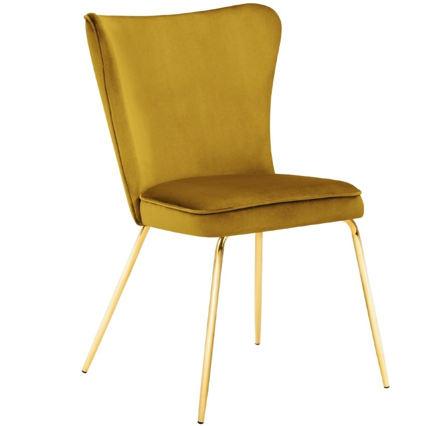 Žlutá sametová jídelní židle MICADONI ARI Micadoni