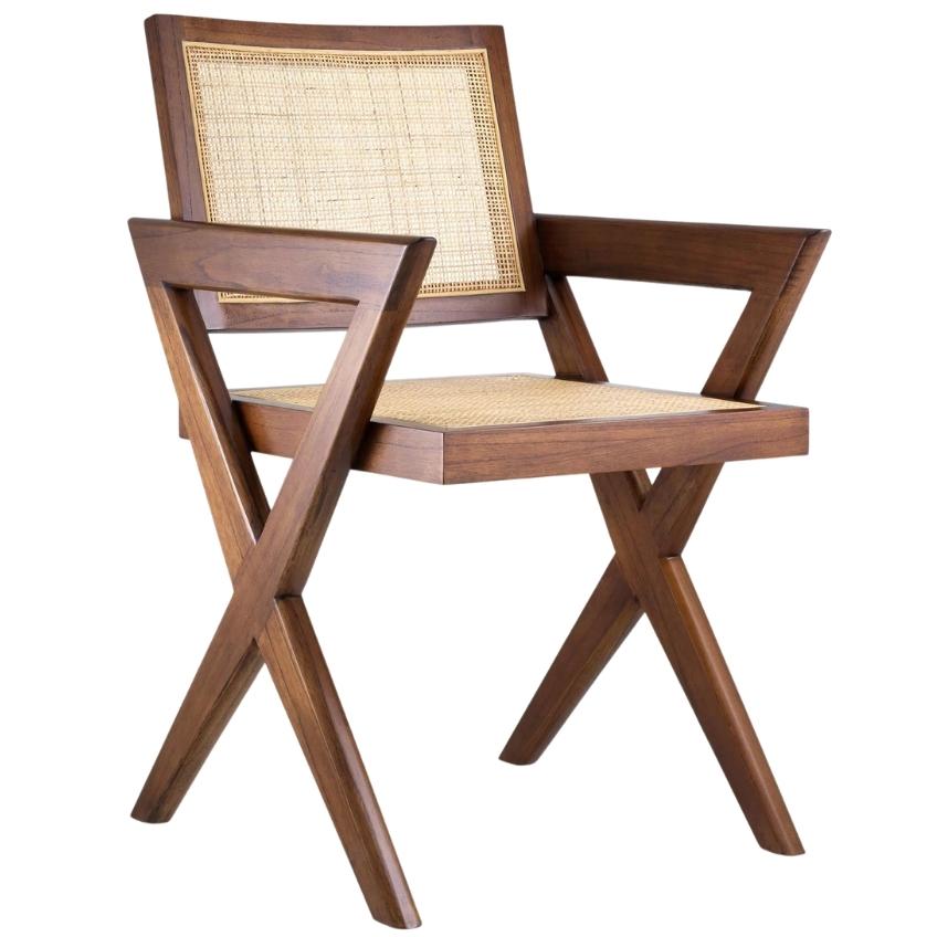 Hnědá dřevěná jídelní židle Eichholtz Augustin s ratanovým výpletem Eichholtz