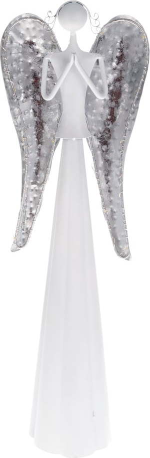 Bílá kovová soška anděla s LED světlem Dakls