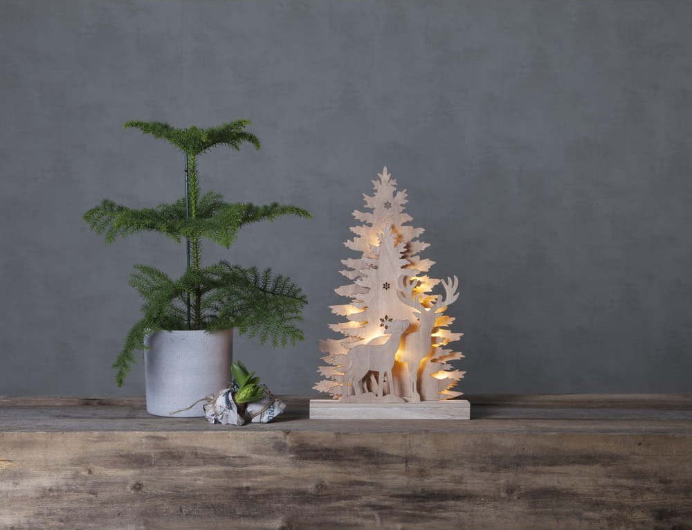 Vánoční dřevěná světelná LED dekorace Star Trading Fauna