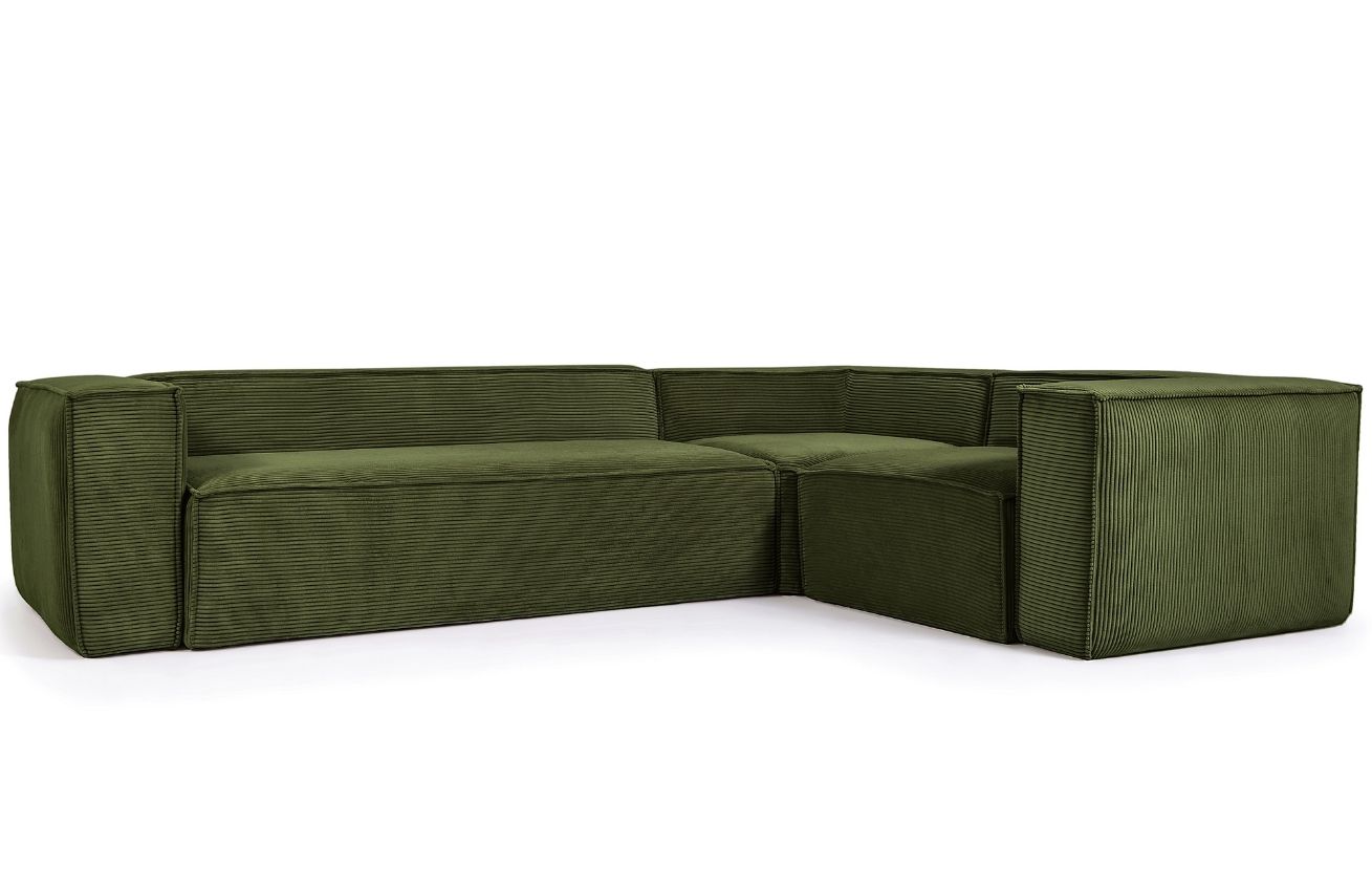Zelená manšestrová rohová pohovka Kave Home Blok 320 cm