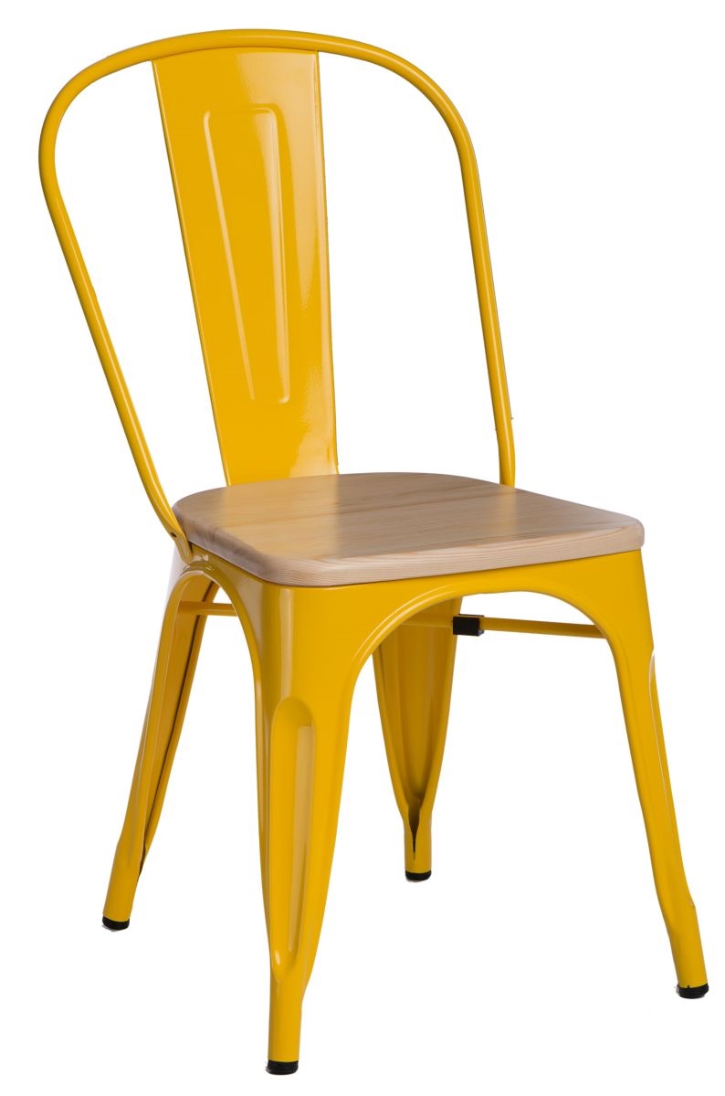 Culty Žlutá kovová jídelní židle Tolix s borovicovým sedákem Culty