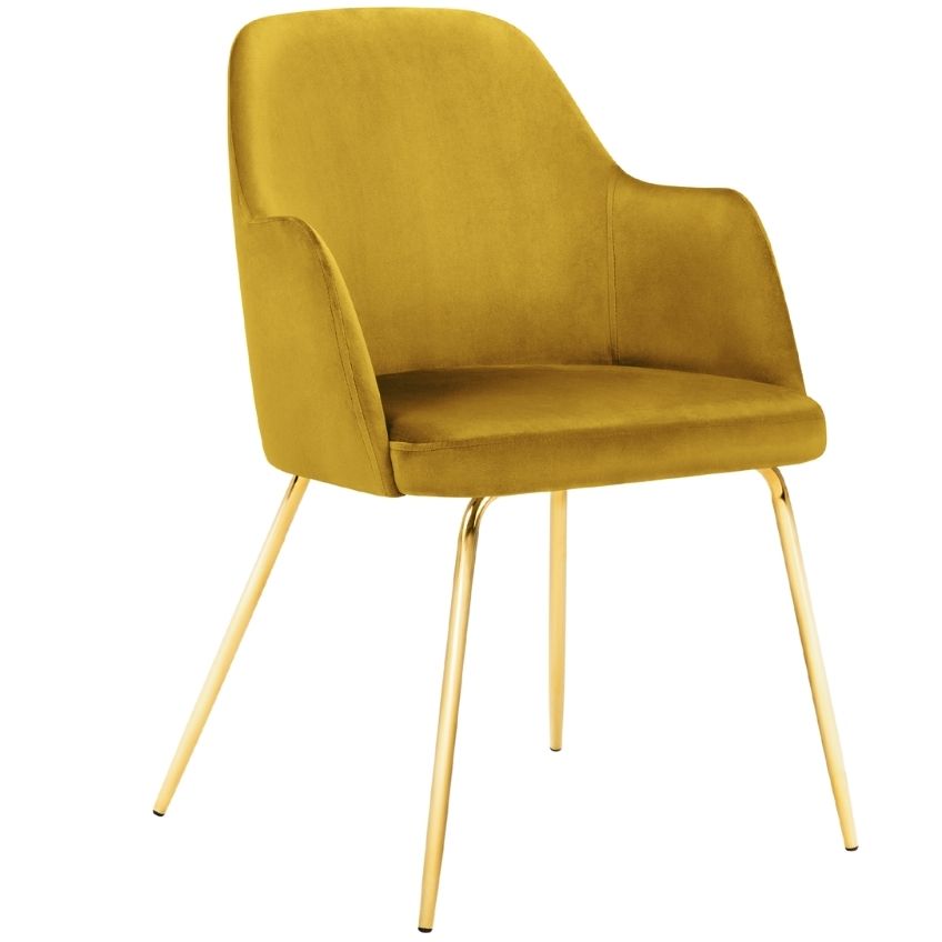 Žlutá sametová jídelní židle MICADONI CHAYA Micadoni