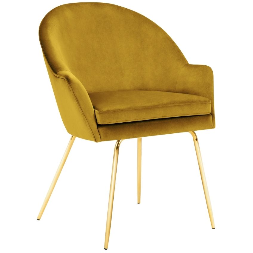 Žlutá sametová jídelní židle MICADONI EZRA Micadoni