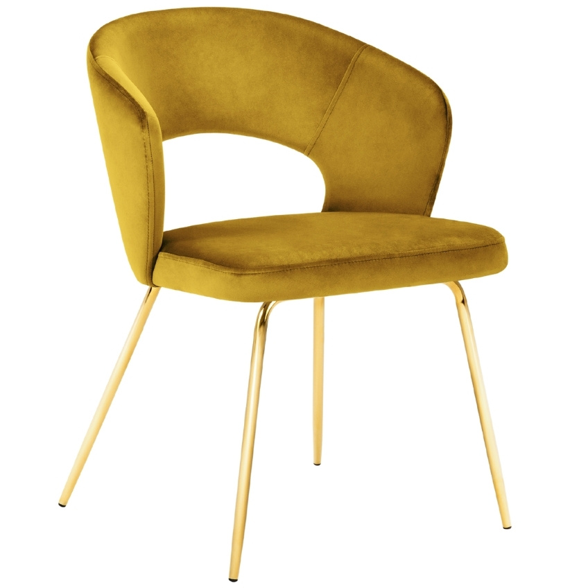 Žlutá sametová jídelní židle MICADONI WEDI Micadoni