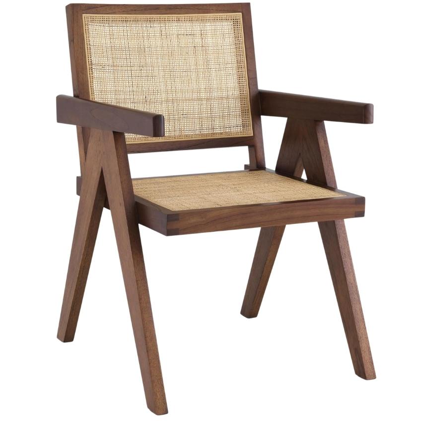 Hnědá dřevěná jídelní židle Eichholtz Aristide s ratanovým výpletem Eichholtz