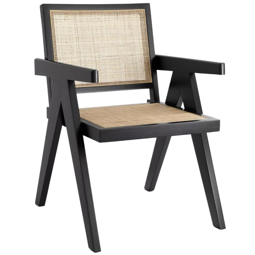Černá dřevěná jídelní židle Eichholtz Aristide s ratanovým výpletem Eichholtz