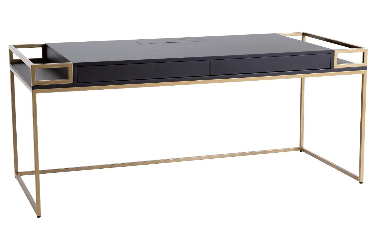 Nordic Design Černo zlatý lakovaný pracovní stůl Hugo 180 x 78 cm Nordic Design