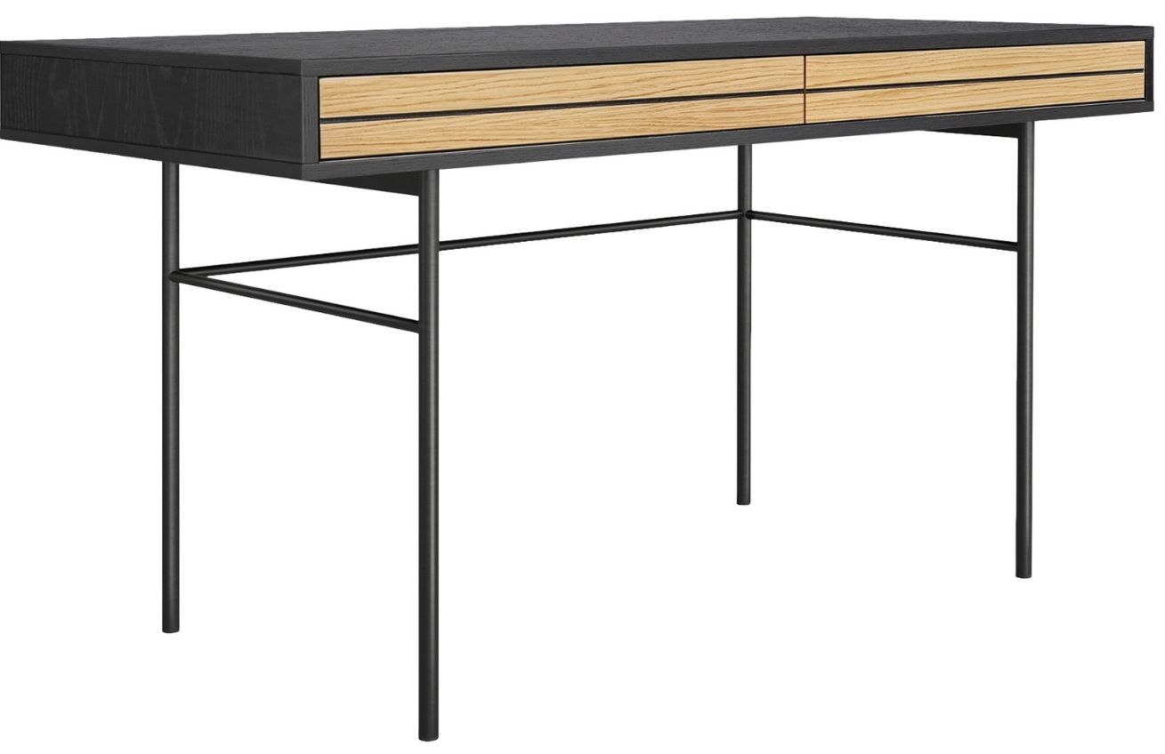 Černý dubový pracovní stůl Woodman Stripe s kovovou podnoží 130 x 60 cm Woodman
