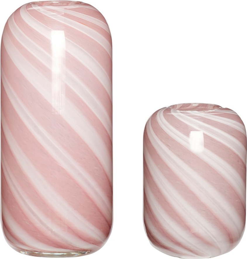 Sada 2 růžovo-bílých skleněných váz Hübsch Candy Hübsch