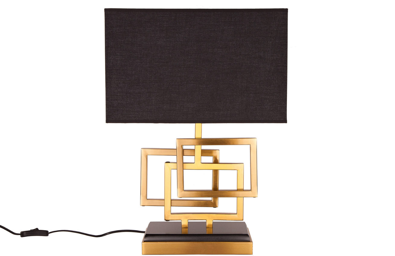 Moebel Living Zlatá kovová stolní lampa s černým stínidlem Madis 56 cm Moebel Living