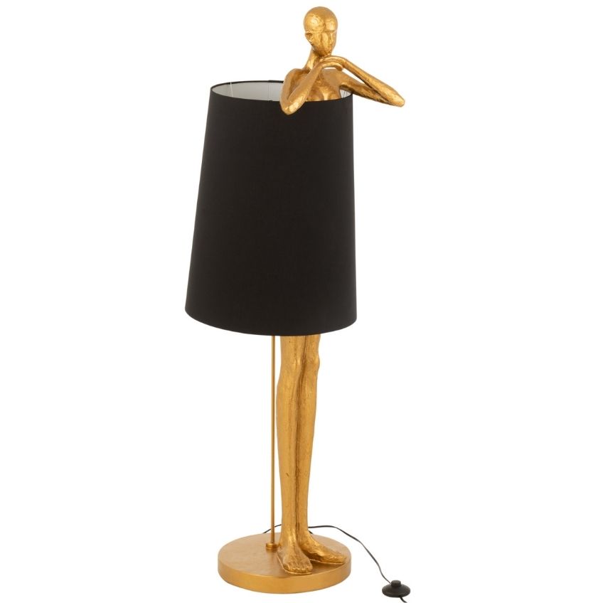 Černá látková stojací lampa se zlatou podstavou J-line Man 140 cm J-line