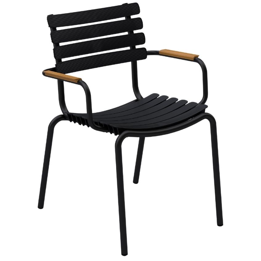 Černá plastová zahradní židle HOUE ReClips s bambusovými područkami Houe