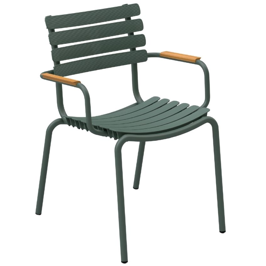 Zelená plastová zahradní židle HOUE ReClips s bambusovými područkami Houe