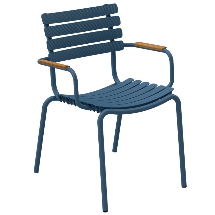 Modrá plastová zahradní židle HOUE ReClips s bambusovými područkami Houe