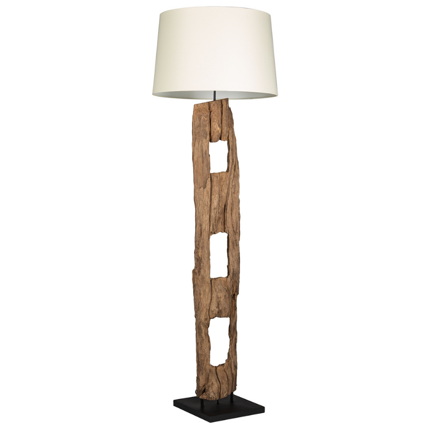 Moebel Living Dřevěná stojací lampa  s bílým stínidlem Aranka 177 cm Moebel Living