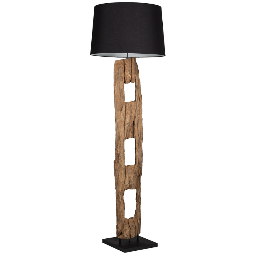 Moebel Living Dřevěná stojací lampa  s černým stínidlem Aranka 177 cm Moebel Living