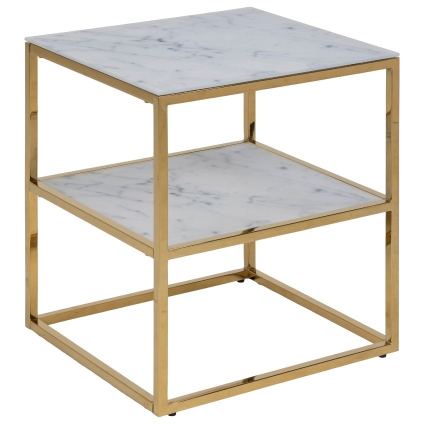 Scandi Mramorový noční stolek se zlatou podnoží Venice 45 x 40 cm Scandi