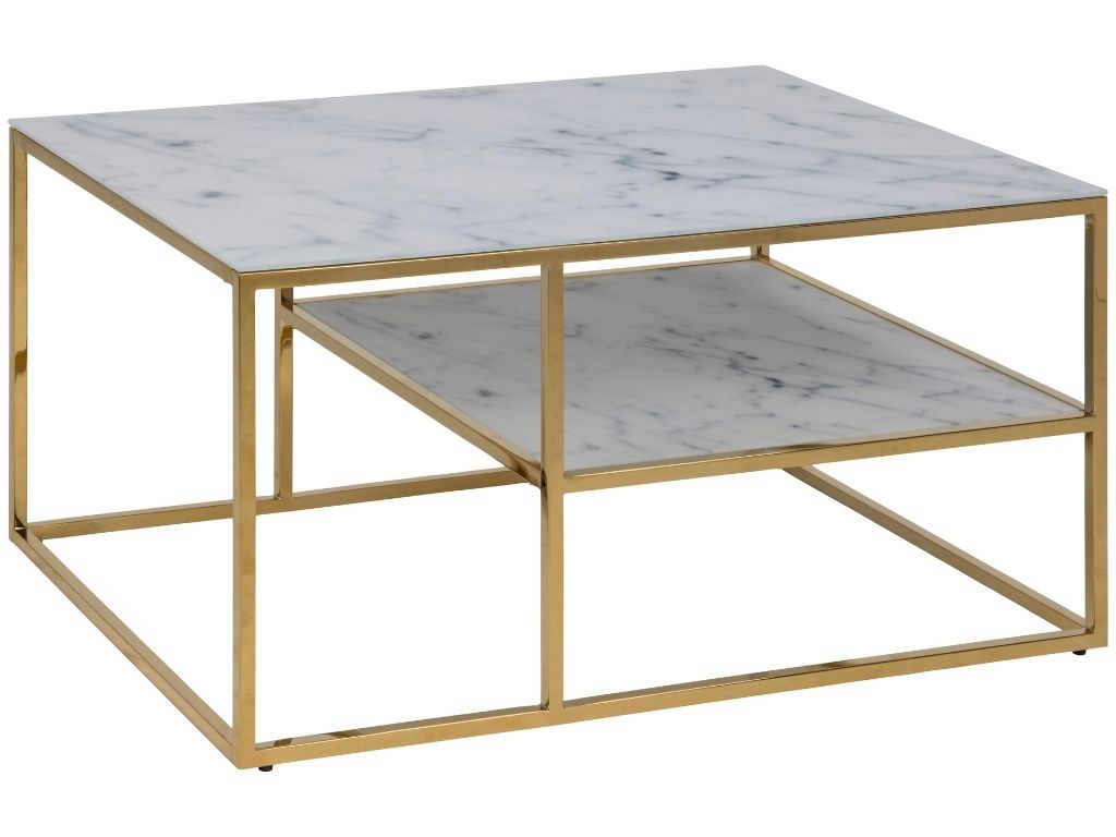 Scandi Bílý mramorový noční stolek Venice 90 x 60 cm se zlatou podnoží Scandi