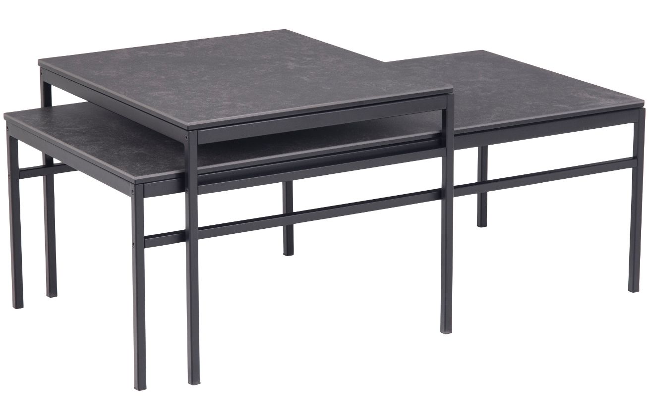 Scandi Set dvou černých keramických konferenčních stolků Naya 55x50cm/100x50cm Scandi