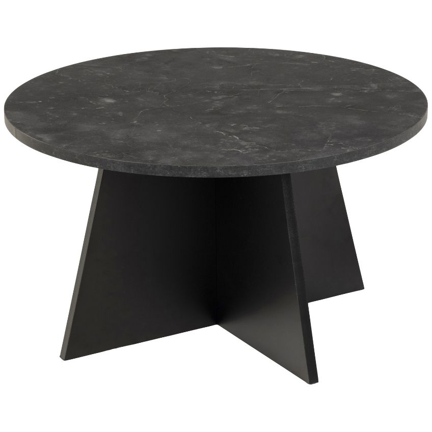 Scandi Černý konferenční stolek Karola 70 cm s mramorovým dekorem Scandi