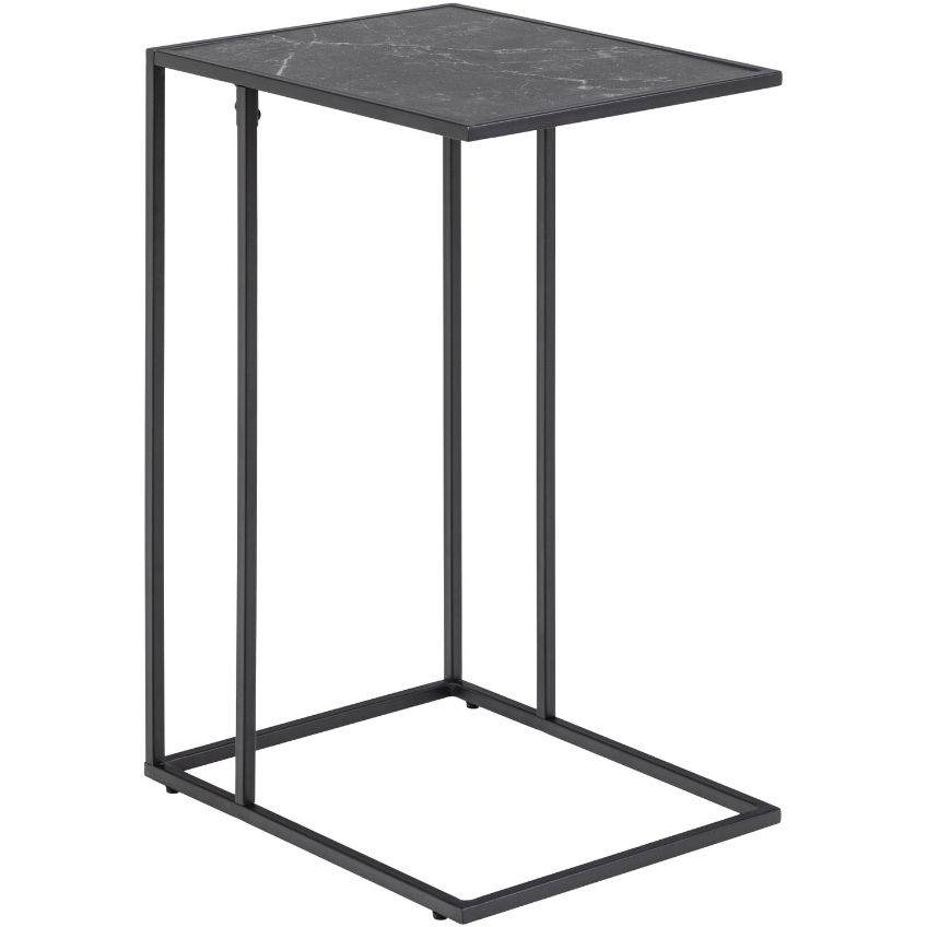 Scandi Černý kovový odkládací stolek s mramorovým dekorem Rowan 43 x 35 cm Scandi