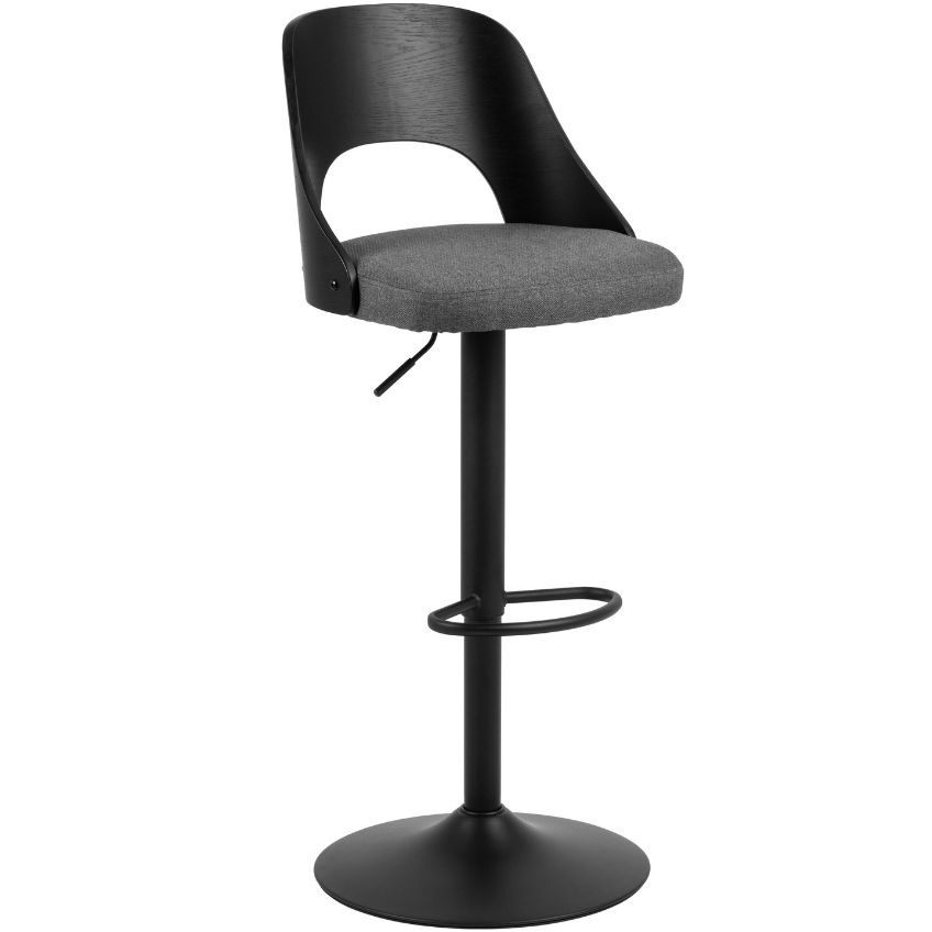 Scandi Černá kovová barová židle s šedým sedákem Marianne 62-84 cm Scandi