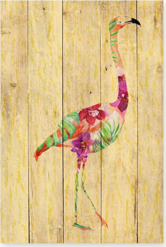 Nástěnná dekorace z borovicového dřeva Madre Selva Flowers Flamingo